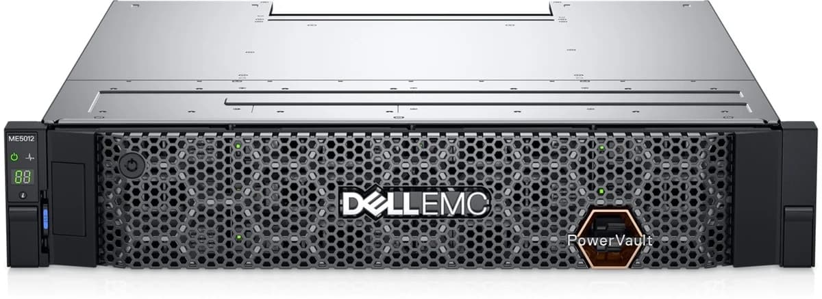 Система хранения данных Dell PowerVault ME5012 Storage Array с 25Gb iSCSI Dual Controller, 8 портов, 8 SFP+ Transceiver, 7 x 8TB SAS 12Gbps HDD, 580W Redundant Power Supply