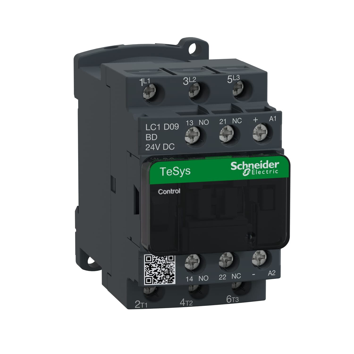 Контактор Schneider Electric LC1D09BD, 3-полюсный, 9 А, 24 В DC, 1 НО + 1 НЗ вспомогательные контакты, катушка с низким энергопотреблением, монтаж на DIN-рейку