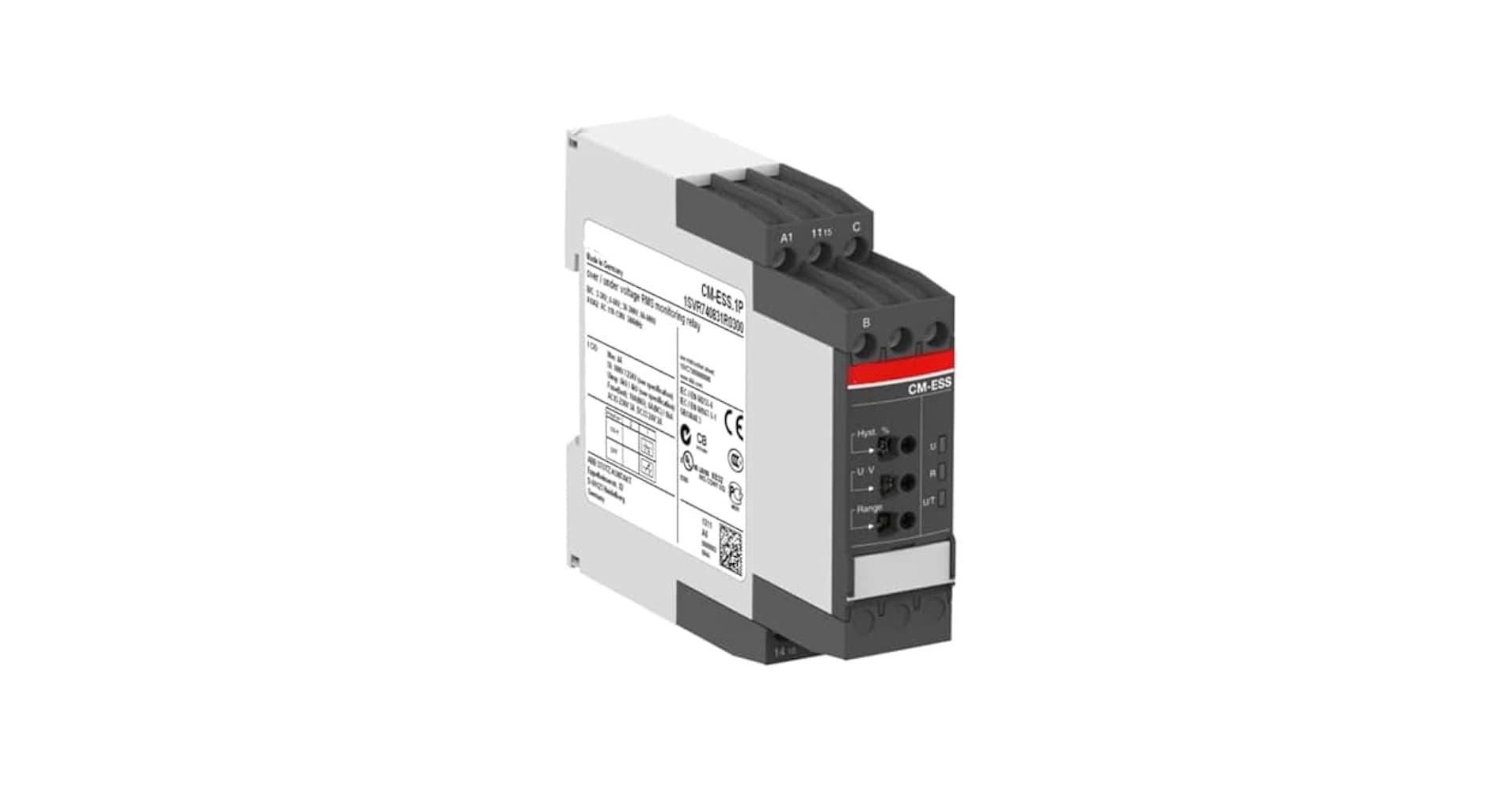 Реле контроля тока ABB CM-SRS.21S, 2 переключающих контакта (2c/o), диапазон измерения 3–30 мА / 10–100 мА / 0,1–1 А, питание 24–240 В AC/DC, регулируемая задержка срабатывания 0–30 с.