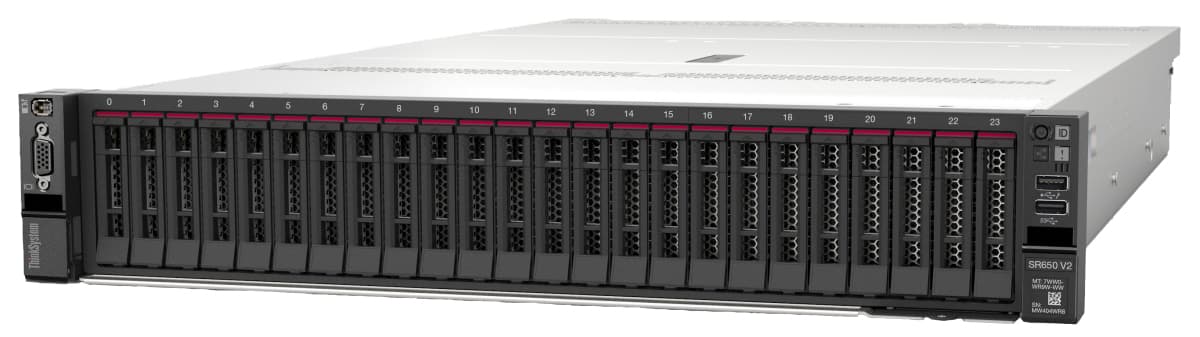 Сервер Lenovo SR650 V2, 2x процессора Intel Xeon 8380, 4x 128 ГБ ОЗУ, 2x 3.84 ТБ NVMe SSD, 8x 2.4 ТБ SAS 12 Гбит/с 10K RPM, RAID-контроллер 9361-16i с 4 ГБ кэша и BBU, 4 порта 10GbE SFP+ и 2 порта 1GbE RJ45, 2 блока питания 1100W, гарантия 3 года